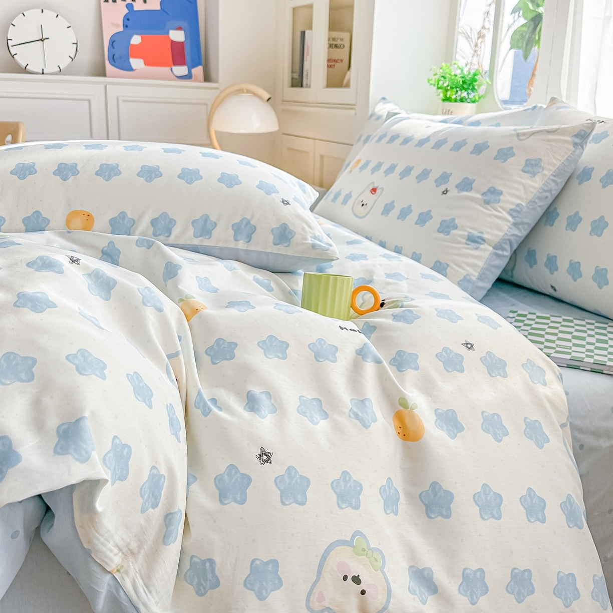 91家纺网 家纺一手货源 找家纺 颜选 2026新款全棉纯棉印花四件套 星星狗