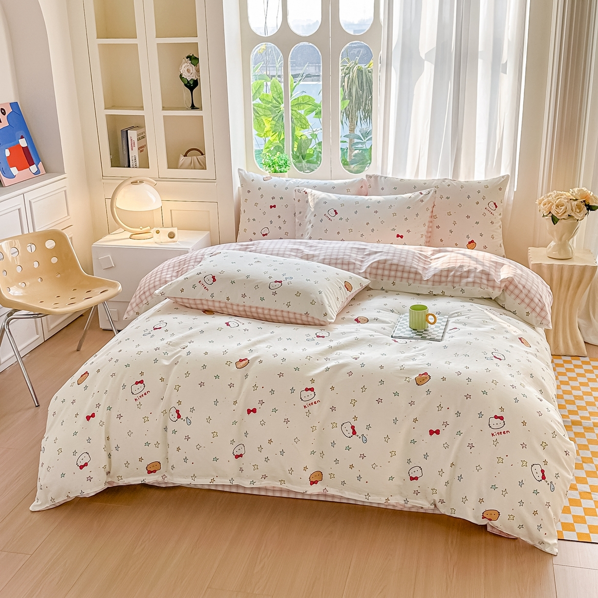 91家纺网 家纺一手货源 找家纺 颜选 2026新款全棉纯棉印花四件套 星星凯蒂猫