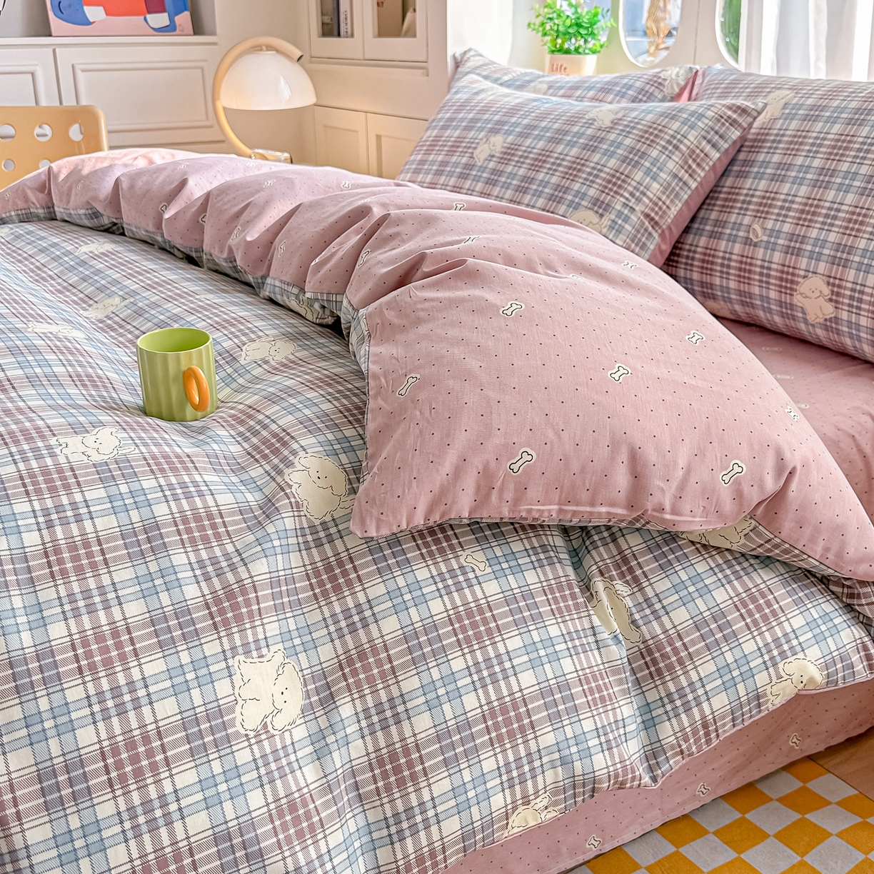 91家纺网 家纺一手货源 找家纺 颜选 2026新款全棉纯棉印花四件套 英伦狗