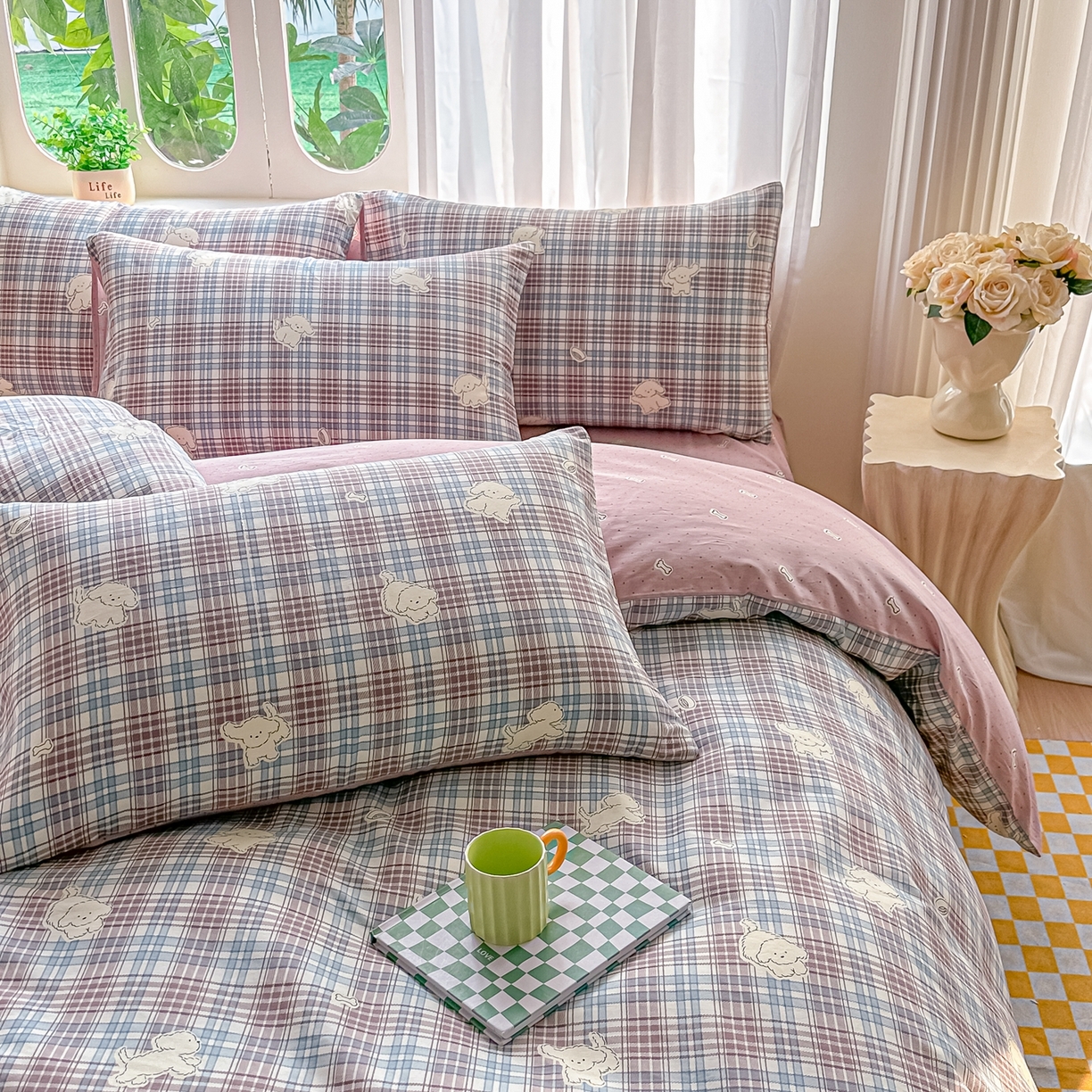 91家纺网 家纺一手货源 找家纺 颜选 2026新款全棉纯棉印花四件套 英伦狗