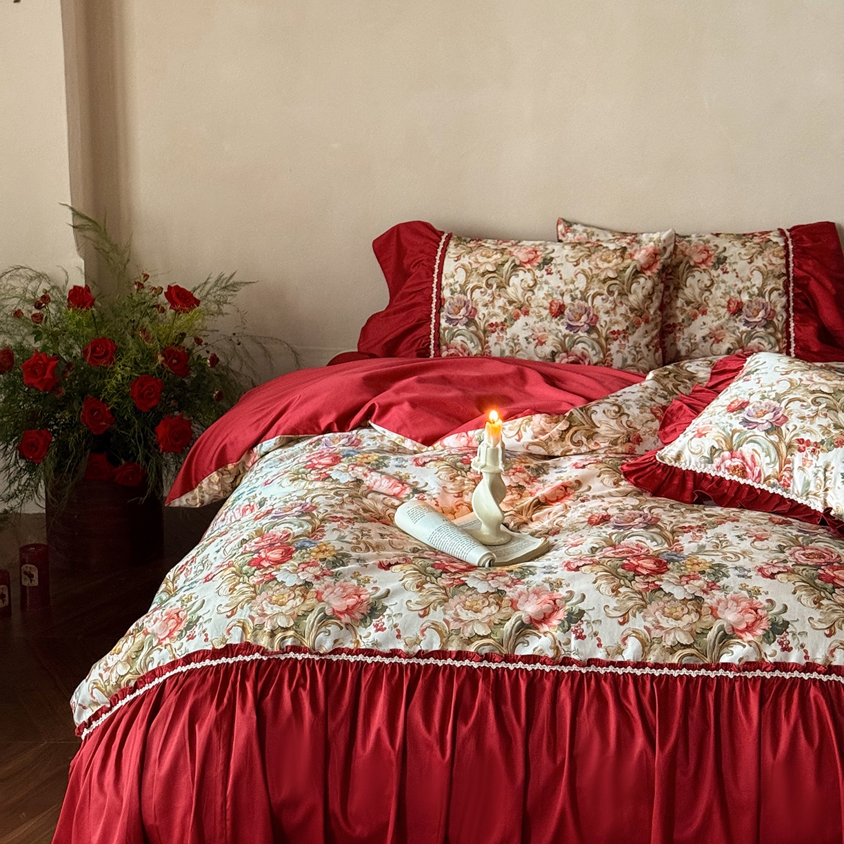 91家纺网 家纺一手货源 找家纺 （总）优然居家纺 2026新款100棉数码印花复古大花边四件套-罗马假期（会员-20 控价【基础价】468/488）