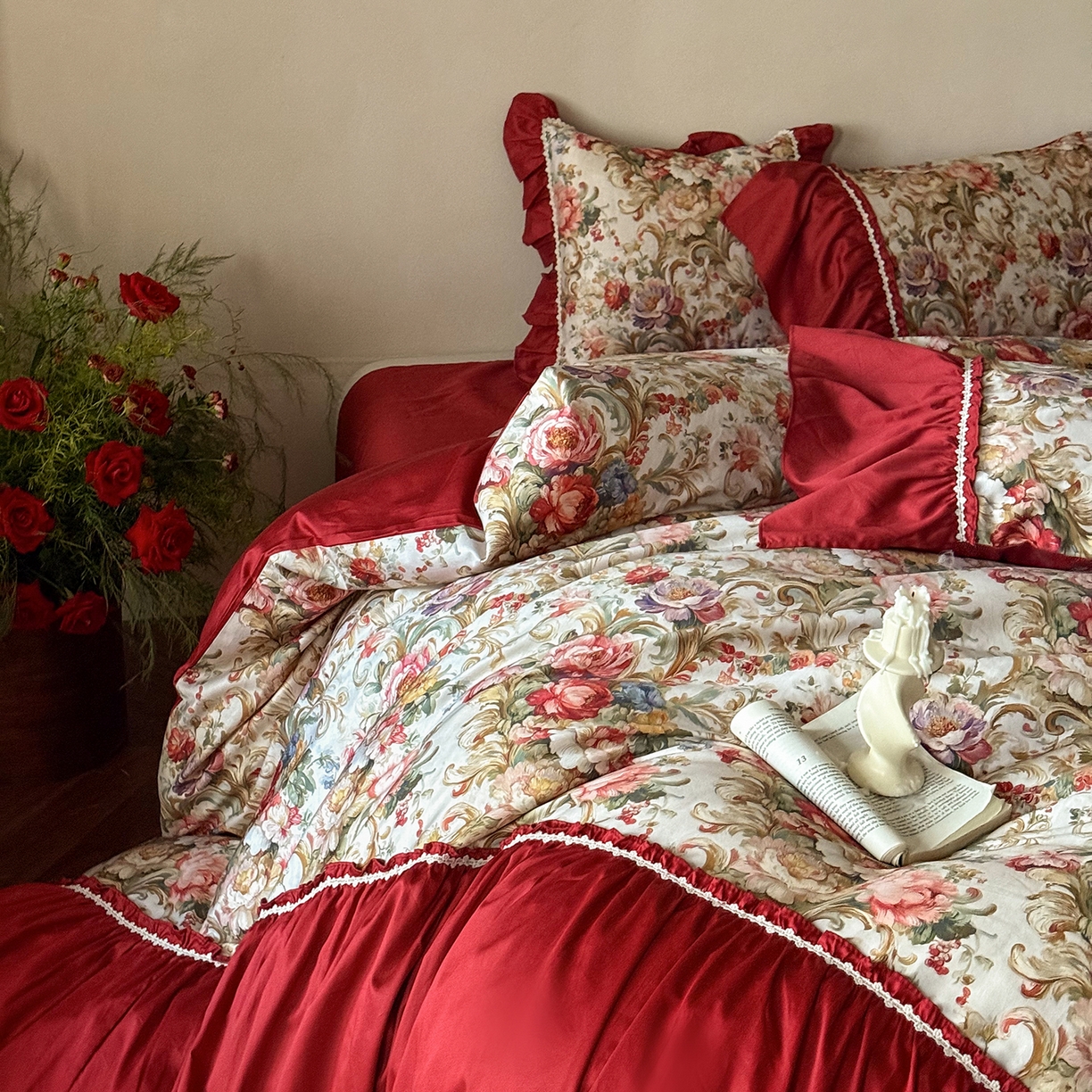 91家纺网 家纺一手货源 找家纺 （总）优然居家纺 2026新款100棉数码印花复古大花边四件套-罗马假期（会员-20 控价【基础价】468/488）