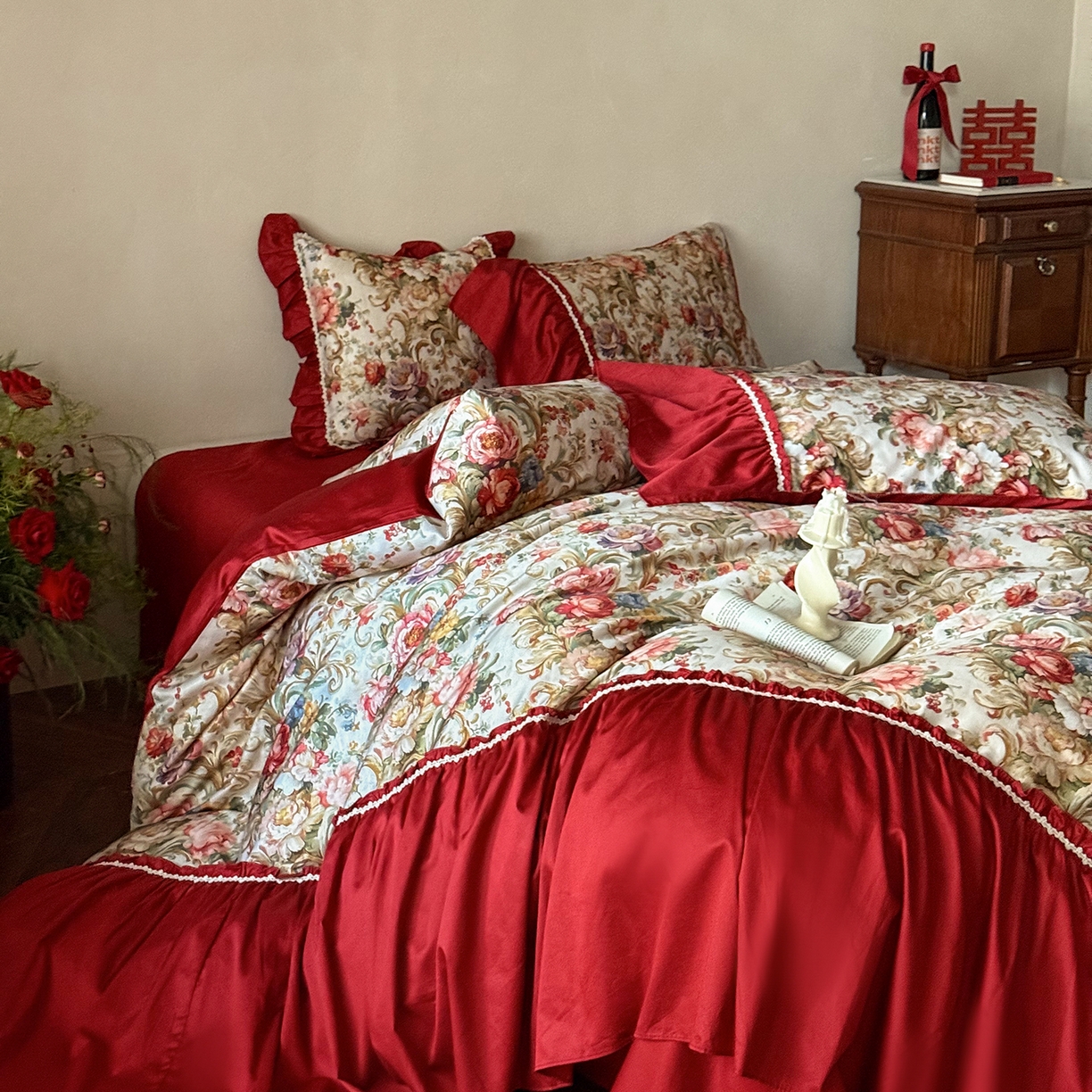 91家纺网 家纺一手货源 找家纺 （总）优然居家纺 2026新款100棉数码印花复古大花边四件套-罗马假期（会员-20 控价【基础价】468/488）