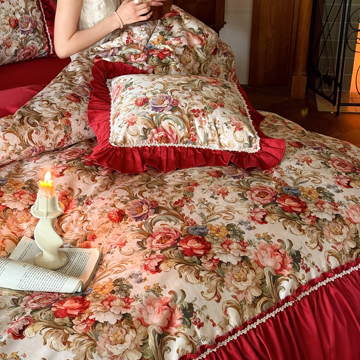 91家纺网 家纺一手货源 找家纺 （总）优然居家纺 2026新款100棉数码印花复古大花边四件套-罗马假期（会员-20 控价【基础价】468/488）