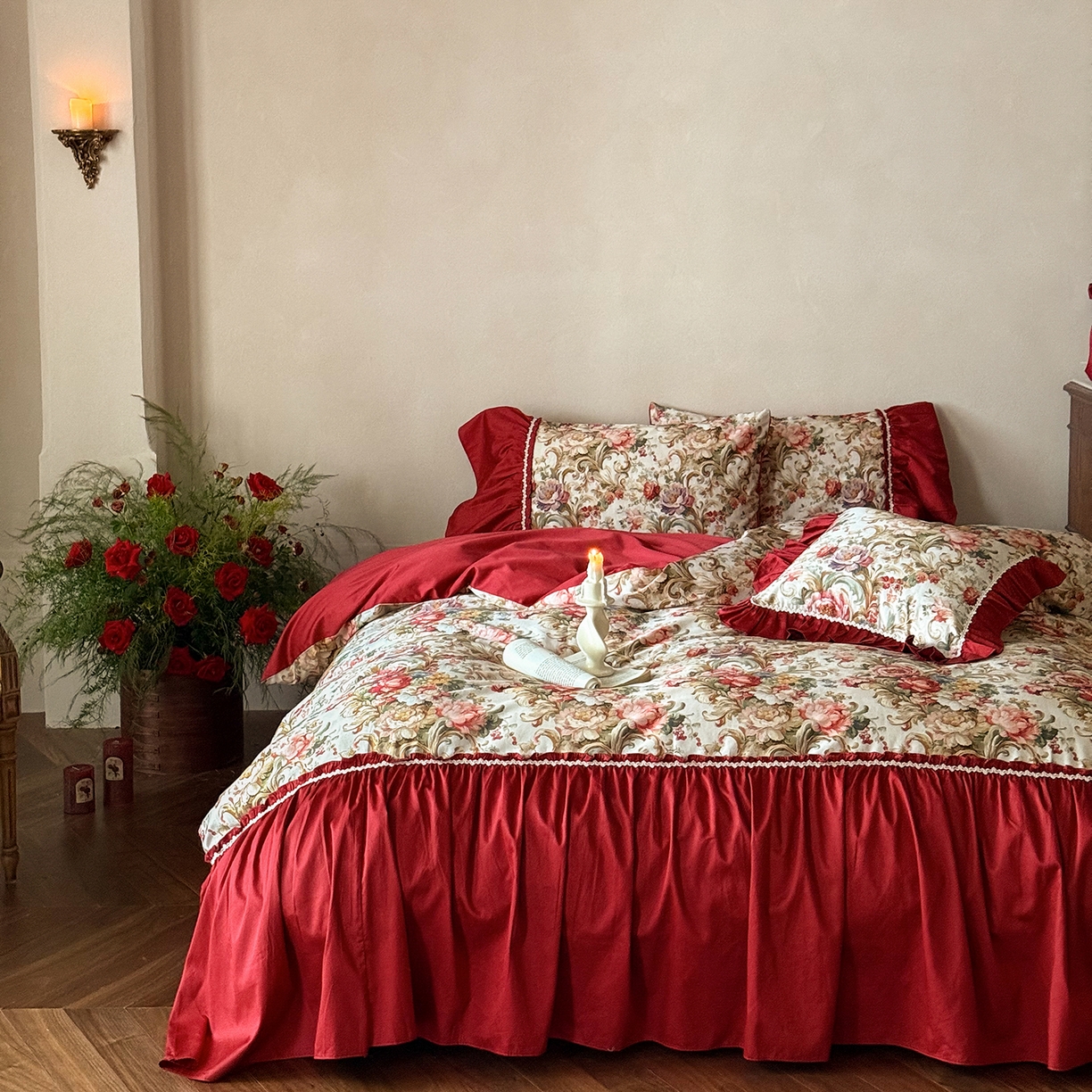 91家纺网 家纺一手货源 找家纺 （总）优然居家纺 2026新款100棉数码印花复古大花边四件套-罗马假期（会员-20 控价【基础价】468/488）