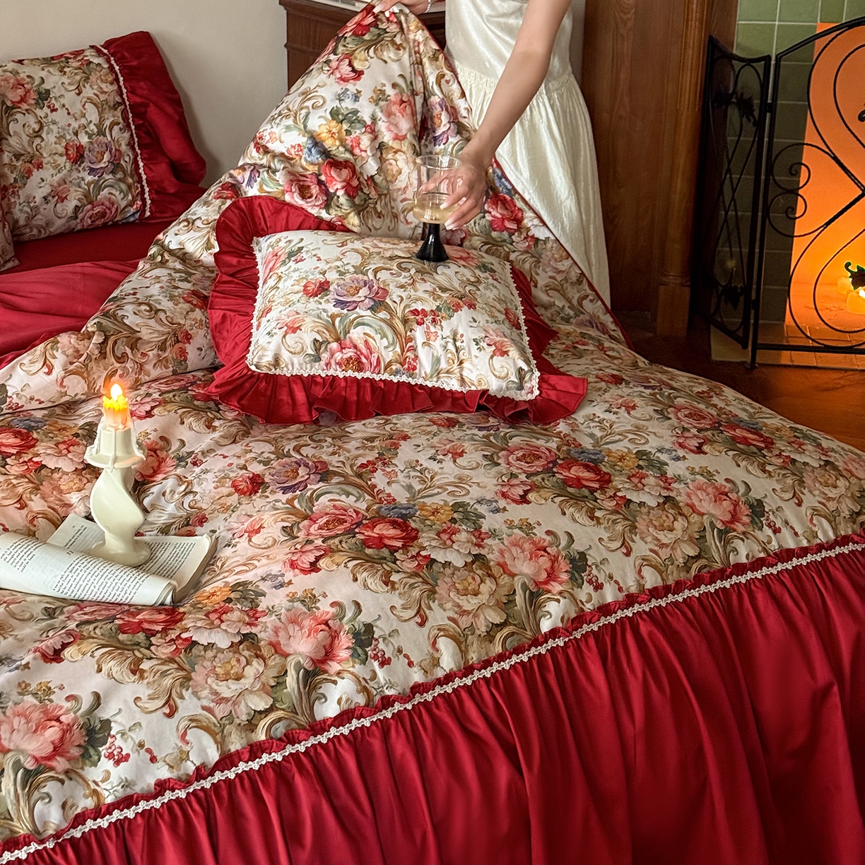 91家纺网 家纺一手货源 找家纺 （总）优然居家纺 2026新款100棉数码印花复古大花边四件套-罗马假期（会员-20 控价【基础价】468/488）