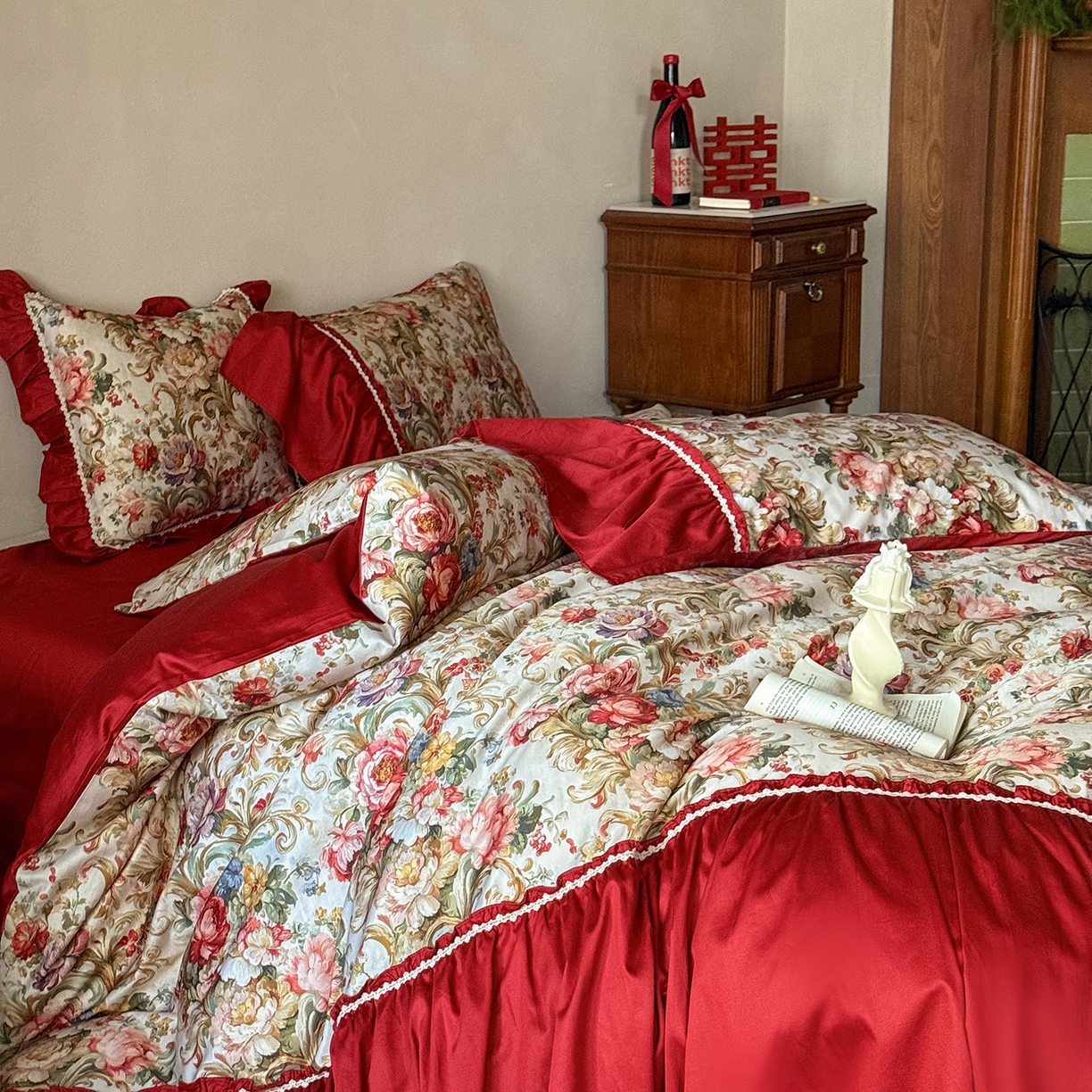 91家纺网 家纺一手货源 找家纺 （总）优然居家纺 2026新款100棉数码印花复古大花边四件套-罗马假期（会员-20 控价【基础价】468/488）