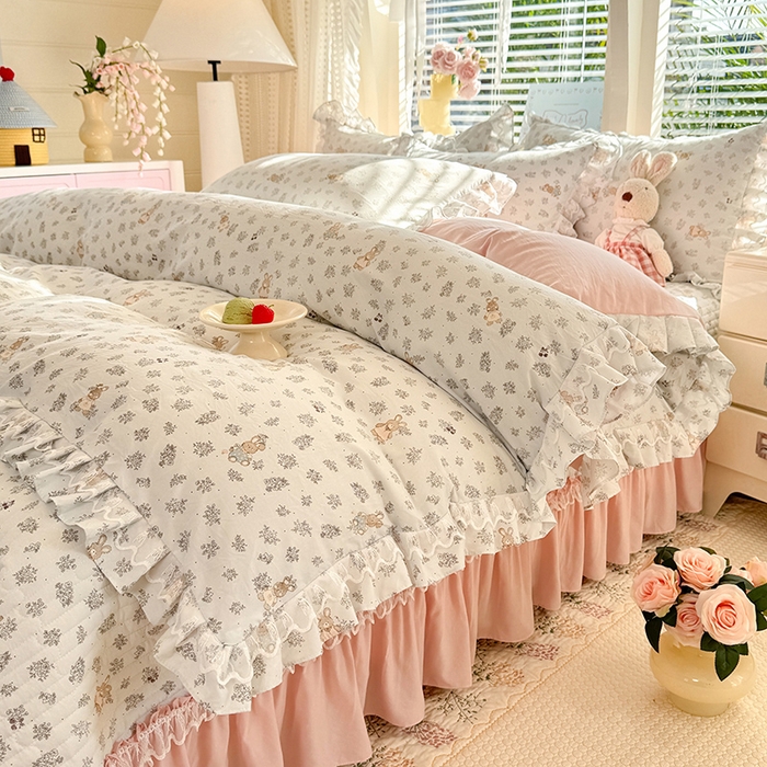 91家纺网 家纺一手货源 找家纺 （总）韩约家纺 2026新款韩式双层花边古法棉感床盖四件套