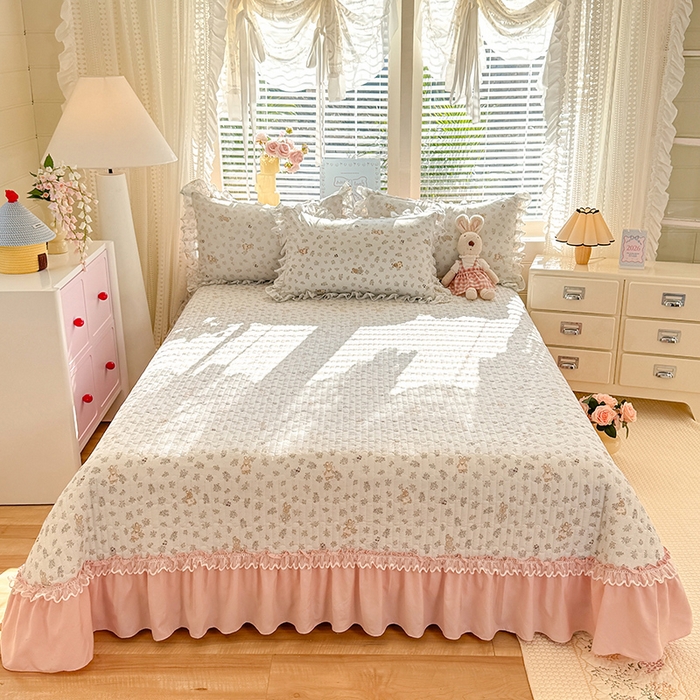 91家纺网 家纺一手货源 找家纺 （总）韩约家纺 2026新款韩式双层花边古法棉感床盖四件套