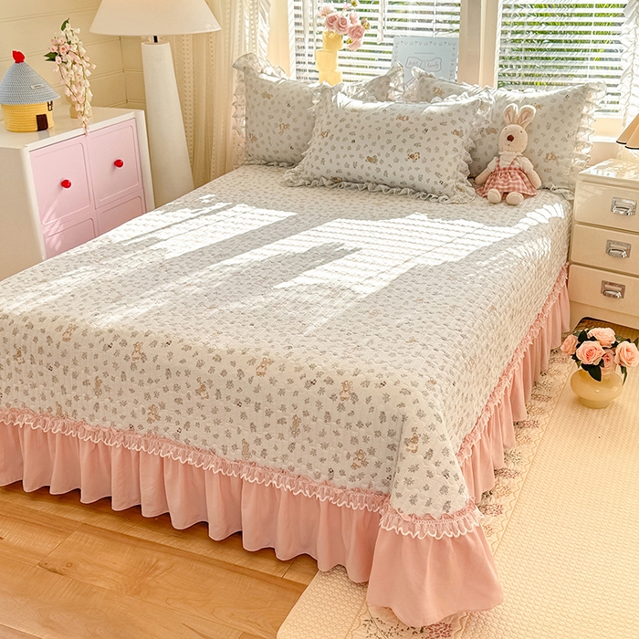 91家纺网 家纺一手货源 找家纺 （总）韩约家纺 2026新款韩式双层花边古法棉感床盖四件套