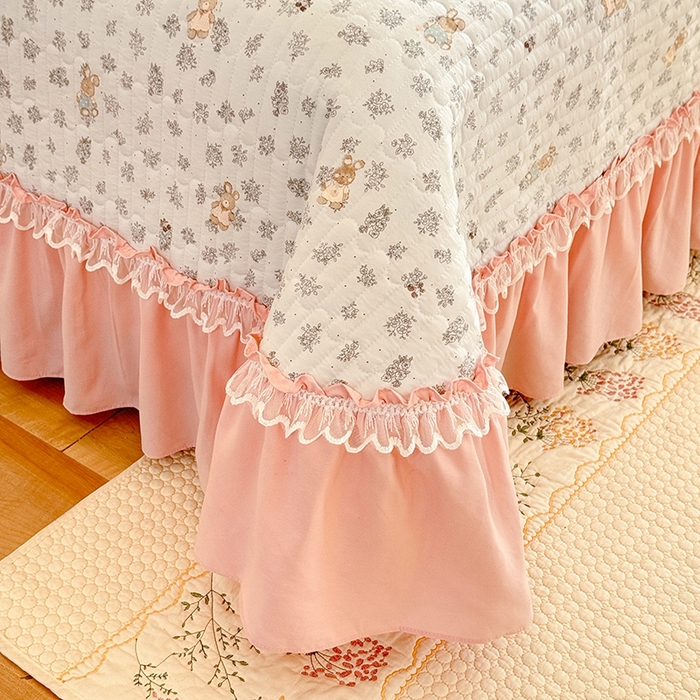 91家纺网 家纺一手货源 找家纺 （总）韩约家纺 2026新款韩式双层花边古法棉感床盖四件套