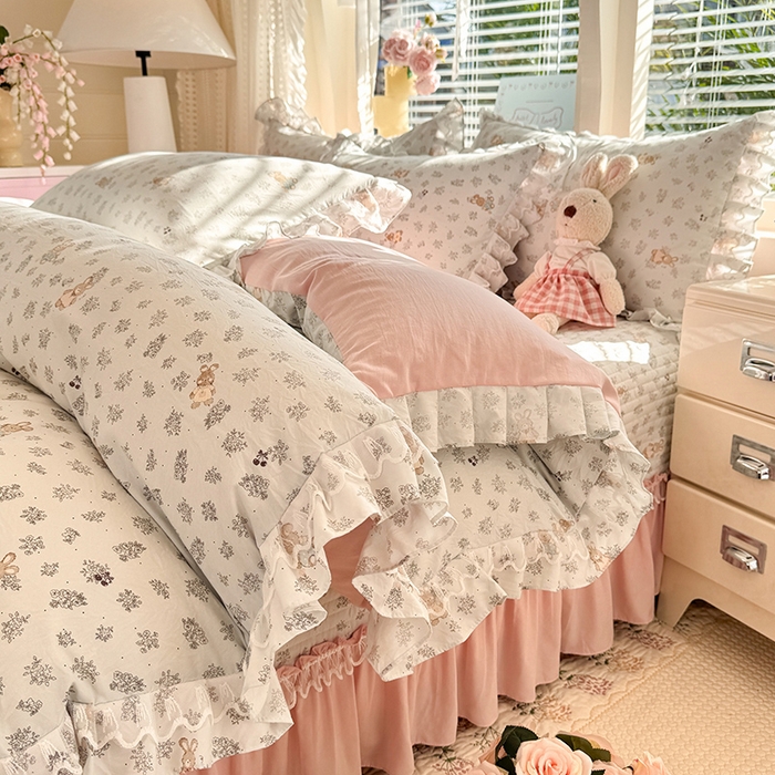 91家纺网 家纺一手货源 找家纺 （总）韩约家纺 2026新款韩式双层花边古法棉感床盖四件套