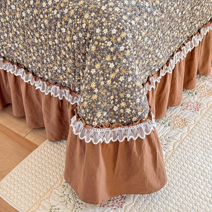 91家纺网 家纺一手货源 找家纺 韩约家纺 2026新款韩式双层花边古法棉感床盖四件套 繁花似锦