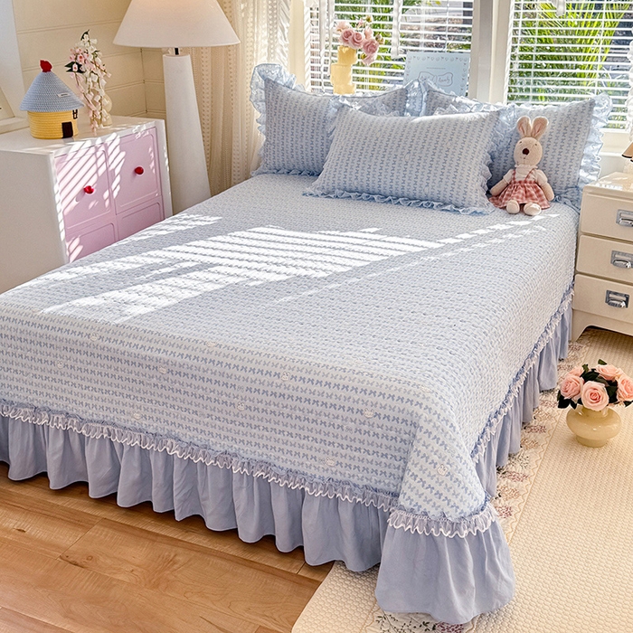 91家纺网 家纺一手货源 找家纺 韩约家纺 2026新款韩式双层花边古法棉感床盖四件套 蝴蝶伙伴