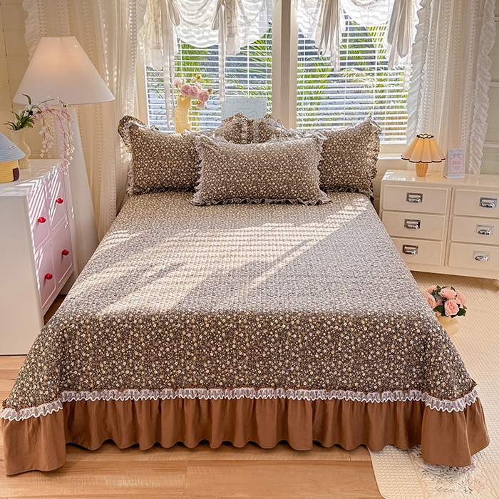 91家纺网 家纺一手货源 找家纺 韩约家纺 2026新款韩式双层花边古法棉感床盖四件套 繁花似锦