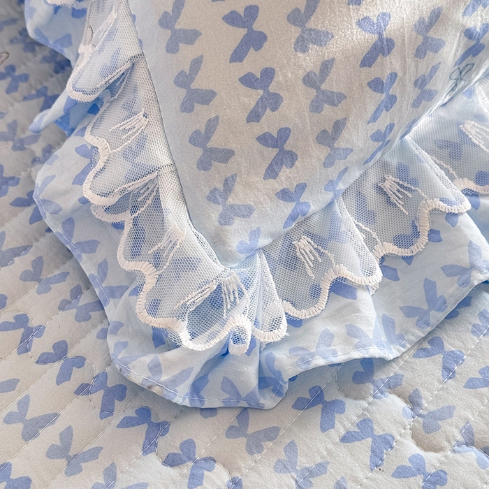 91家纺网 家纺一手货源 找家纺 韩约家纺 2026新款韩式双层花边古法棉感床盖四件套 蝴蝶伙伴