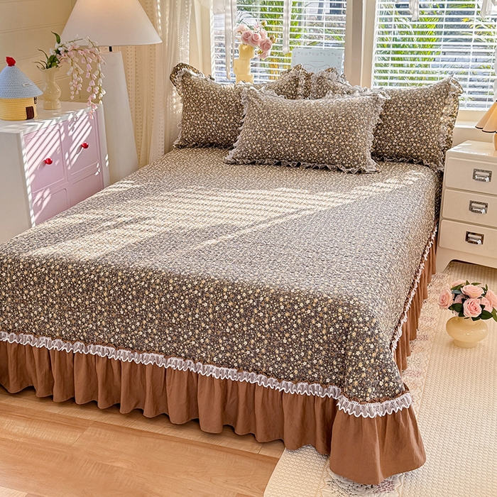 91家纺网 家纺一手货源 找家纺 韩约家纺 2026新款韩式双层花边古法棉感床盖四件套 繁花似锦