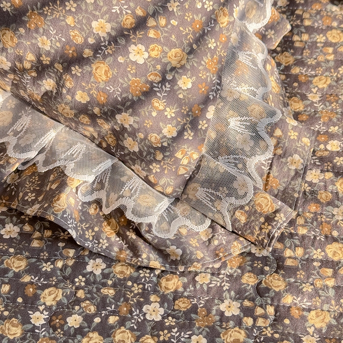 91家纺网 家纺一手货源 找家纺 韩约家纺 2026新款韩式双层花边古法棉感床盖四件套 繁花似锦