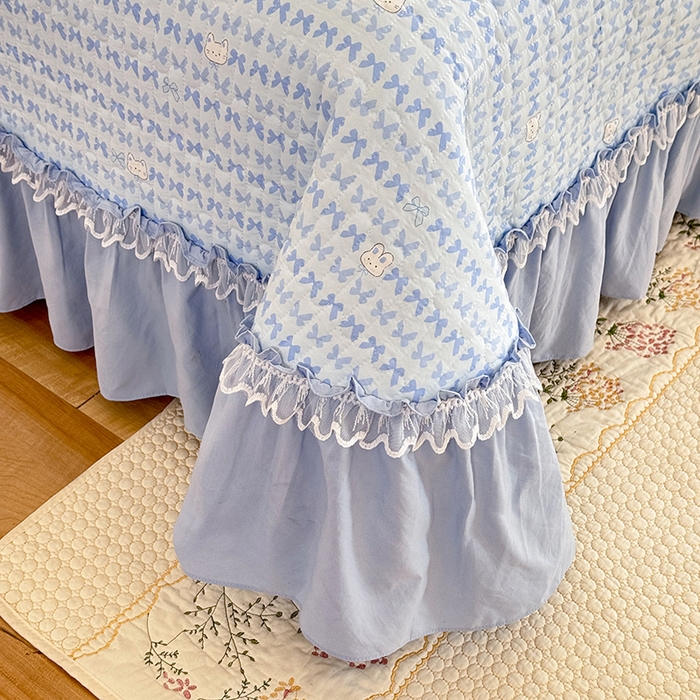 91家纺网 家纺一手货源 找家纺 韩约家纺 2026新款韩式双层花边古法棉感床盖四件套 蝴蝶伙伴