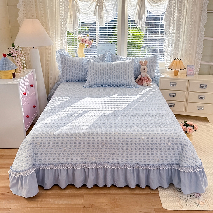 91家纺网 家纺一手货源 找家纺 韩约家纺 2026新款韩式双层花边古法棉感床盖四件套 蝴蝶伙伴