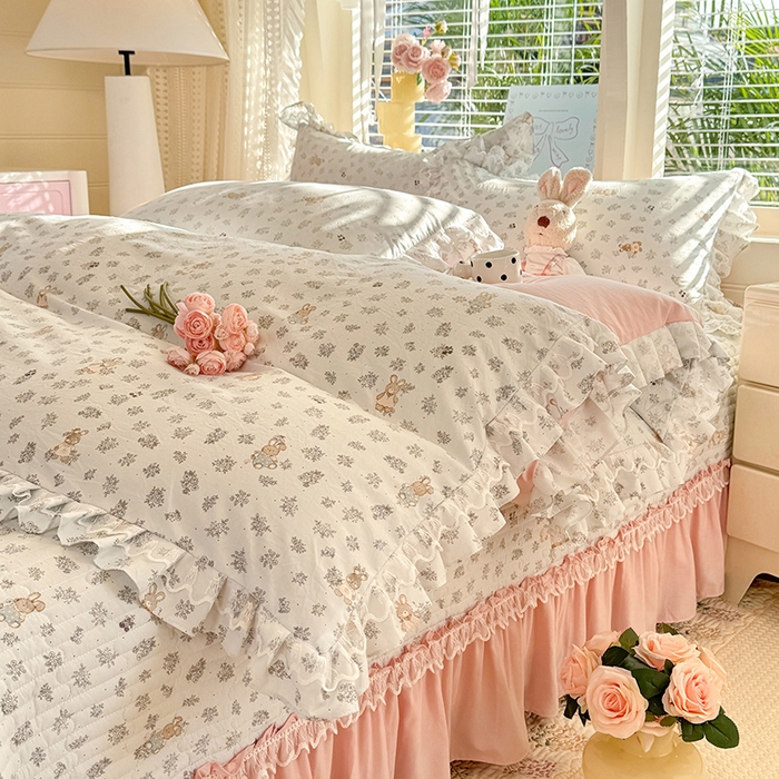 91家纺网 家纺一手货源 找家纺 （总）韩约家纺 2026新款韩式双层花边古法棉感床盖四件套