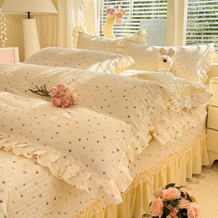 91家纺网 家纺一手货源 找家纺 （总）韩约家纺 2026新款韩式双层花边古法棉感床盖四件套