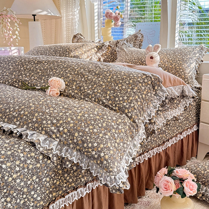 91家纺网 家纺一手货源 找家纺 （总）韩约家纺 2026新款韩式双层花边古法棉感床盖四件套