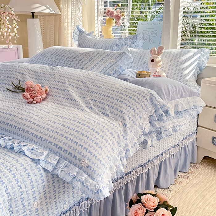 91家纺网 家纺一手货源 找家纺 （总）韩约家纺 2026新款韩式双层花边古法棉感床盖四件套