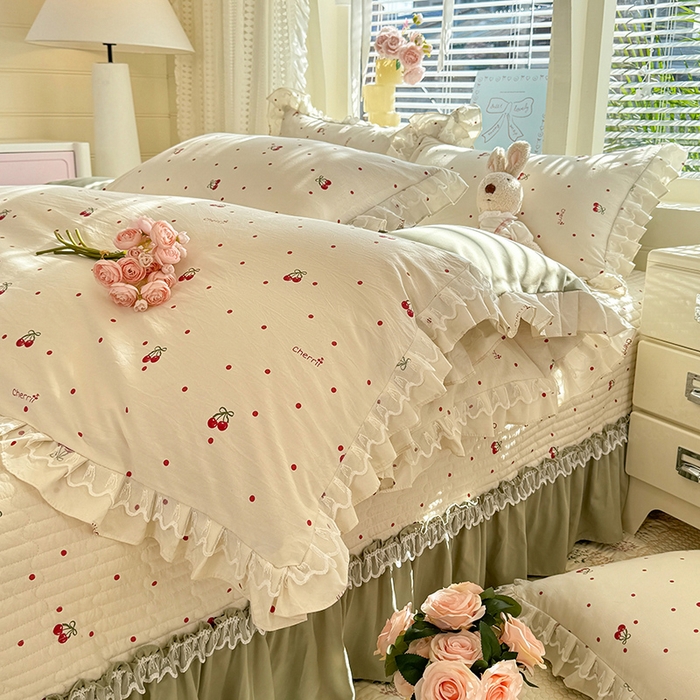 91家纺网 家纺一手货源 找家纺 （总）韩约家纺 2026新款韩式双层花边古法棉感床盖四件套