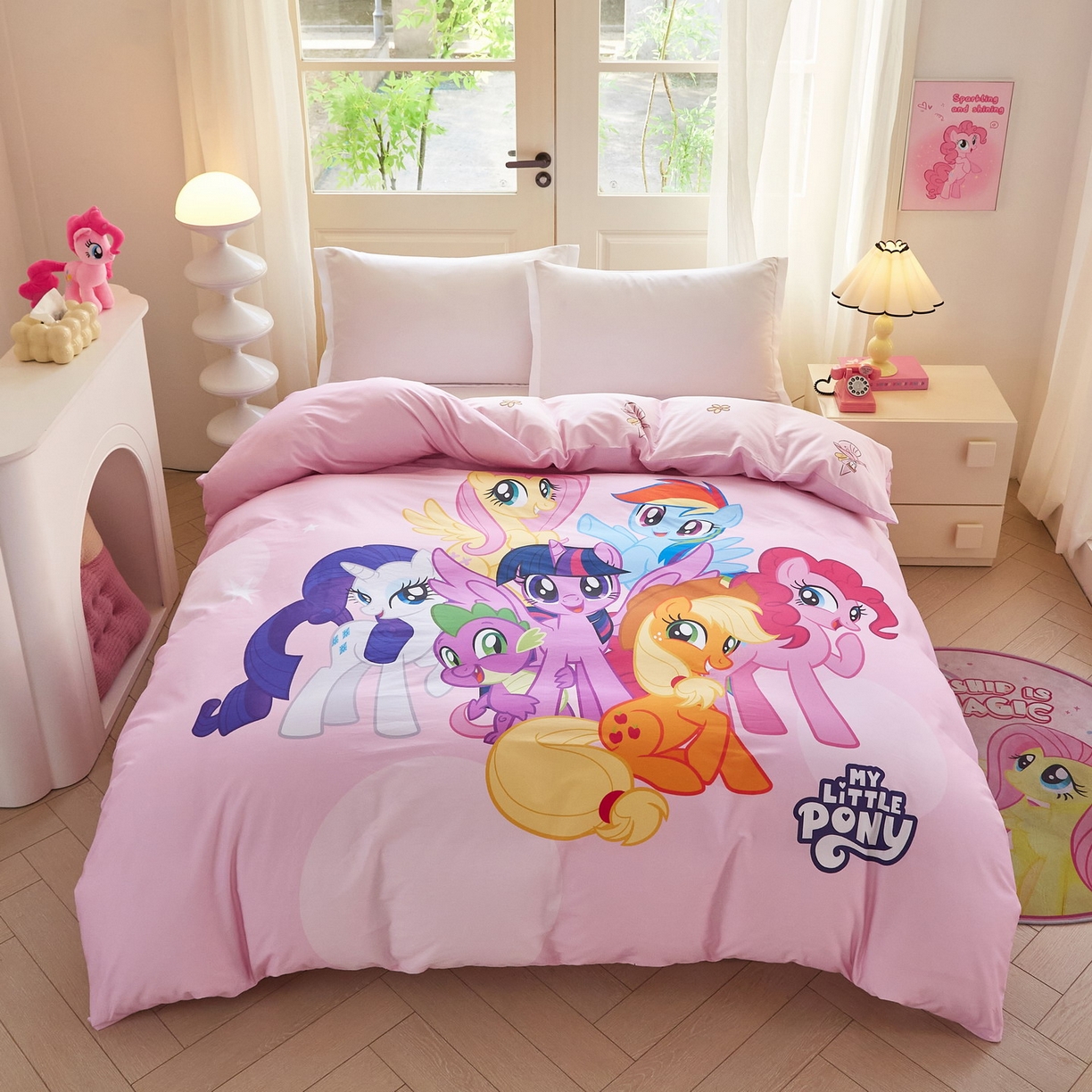 91家纺网 家纺一手货源 找家纺 蘭菲家纺 2026新款全棉纯棉大版卡通单被套被套单件-小马宝莉 大家族.宝莉