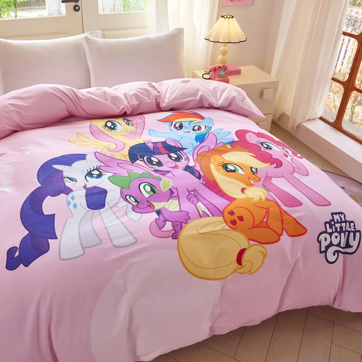 91家纺网 家纺一手货源 找家纺 蘭菲家纺 2026新款全棉纯棉大版卡通单被套被套单件-小马宝莉 大家族.宝莉