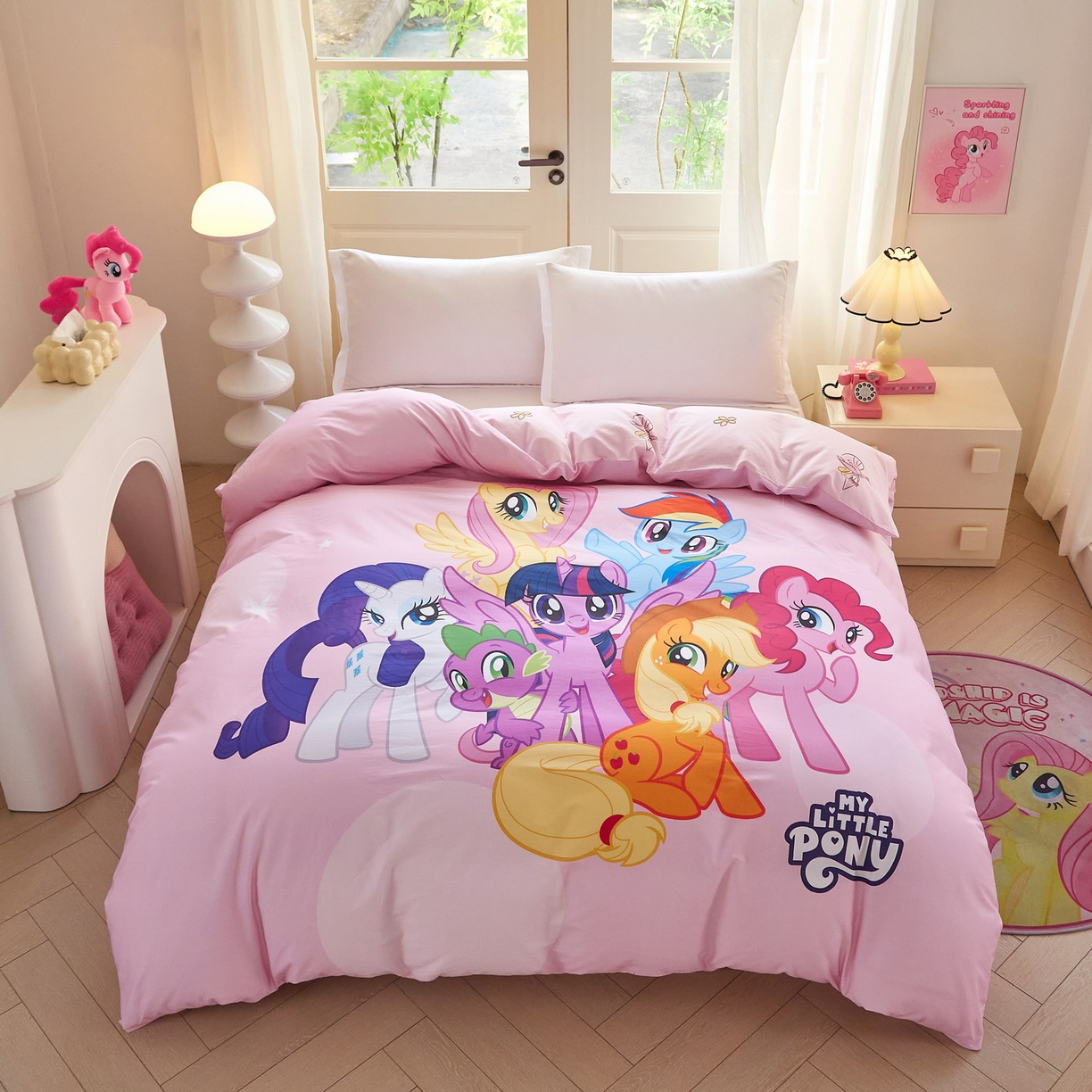 91家纺网 家纺一手货源 找家纺 蘭菲家纺 2026新款全棉纯棉大版卡通单被套被套单件-小马宝莉 大家族.宝莉