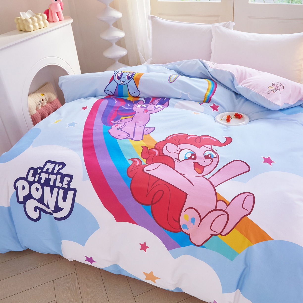 91家纺网 家纺一手货源 找家纺 蘭菲家纺 2026新款全棉纯棉大版卡通单被套被套单件-小马宝莉 嗨皮.宝莉