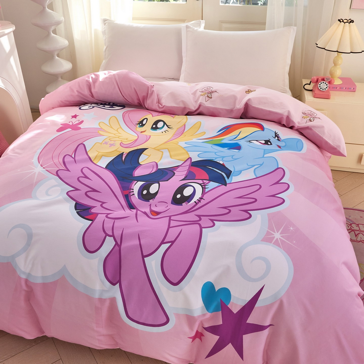 91家纺网 家纺一手货源 找家纺 蘭菲家纺 2026新款全棉纯棉大版卡通单被套被套单件-小马宝莉 飞翔.宝莉