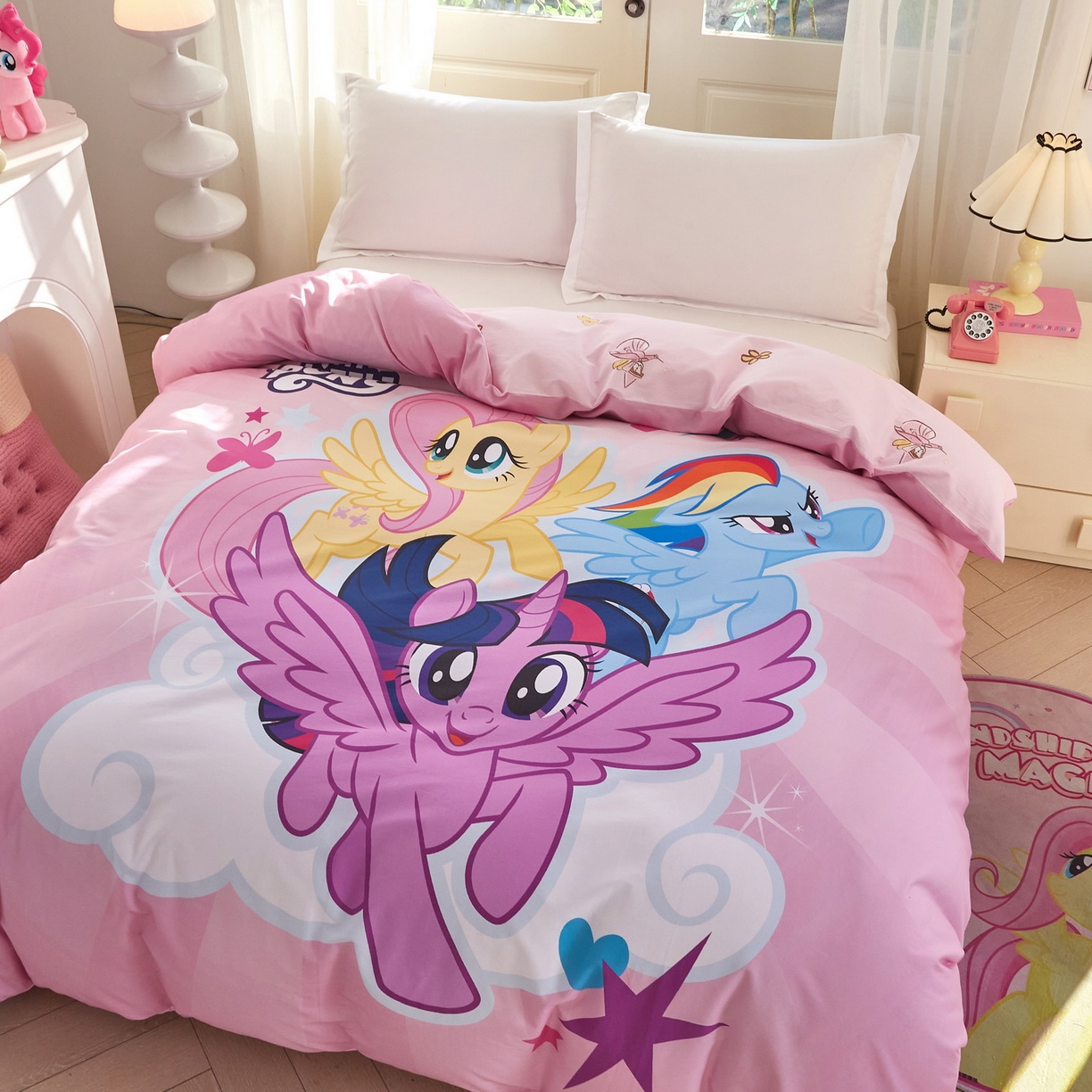 91家纺网 家纺一手货源 找家纺 蘭菲家纺 2026新款全棉纯棉大版卡通单被套被套单件-小马宝莉 飞翔.宝莉