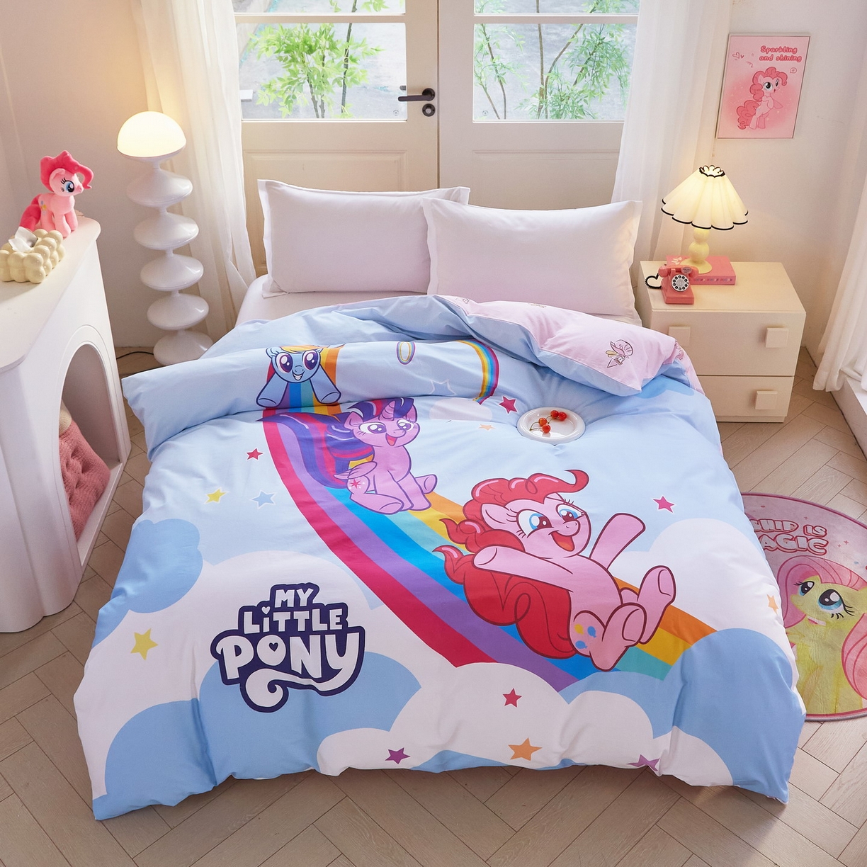 91家纺网 家纺一手货源 找家纺 蘭菲家纺 2026新款全棉纯棉大版卡通单被套被套单件-小马宝莉 嗨皮.宝莉