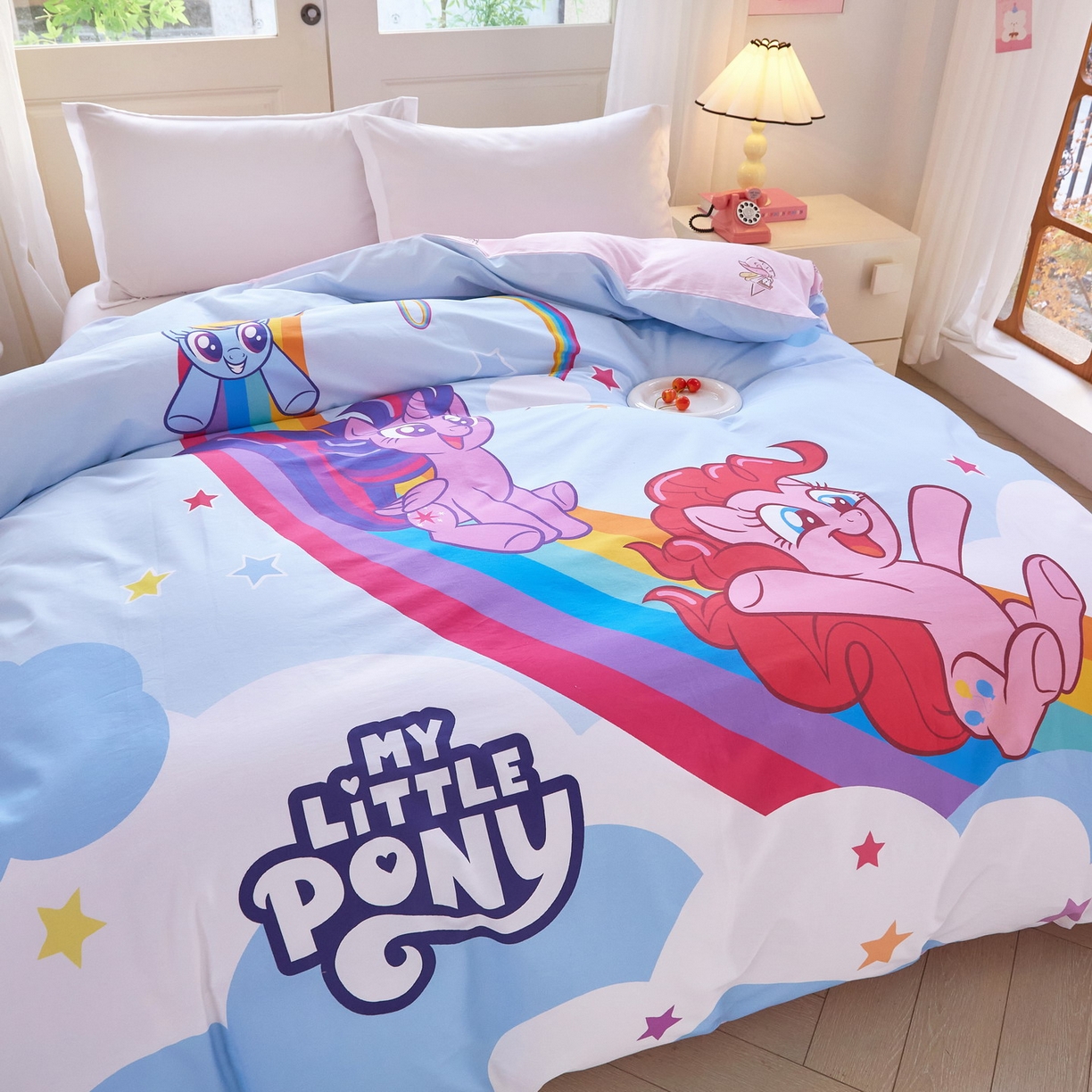 91家纺网 家纺一手货源 找家纺 蘭菲家纺 2026新款全棉纯棉大版卡通单被套被套单件-小马宝莉 嗨皮.宝莉