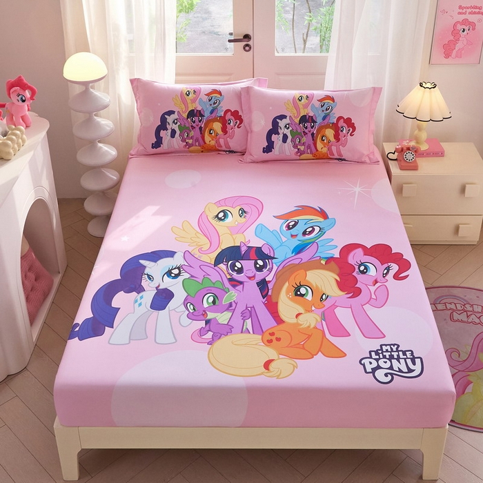 91家纺网 家纺一手货源 找家纺 （总）蘭菲家纺 2026新款全棉纯棉大版卡通单床笠床笠单件-小马宝莉