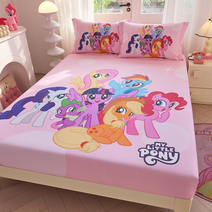 91家纺网 家纺一手货源 找家纺 （总）蘭菲家纺 2026新款全棉纯棉大版卡通单床笠床笠单件-小马宝莉