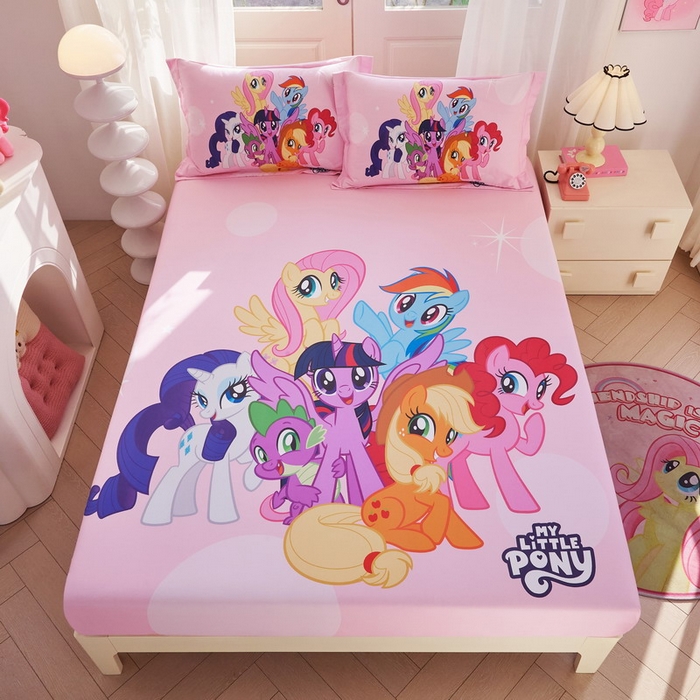 91家纺网 家纺一手货源 找家纺 （总）蘭菲家纺 2026新款全棉纯棉大版卡通单床笠床笠单件-小马宝莉