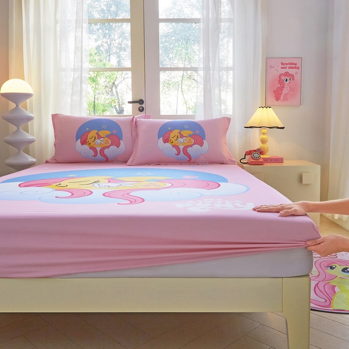 91家纺网 家纺一手货源 找家纺 蘭菲家纺 2026新款全棉纯棉大版卡通单床笠床笠单件-小马宝莉 晚安.宝莉