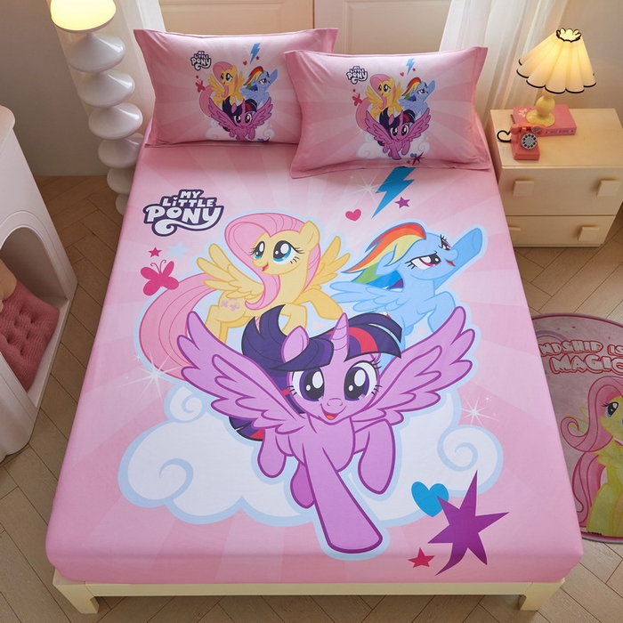 91家纺网 家纺一手货源 找家纺 蘭菲家纺 2026新款全棉纯棉大版卡通单床笠床笠单件-小马宝莉 飞翔.宝莉