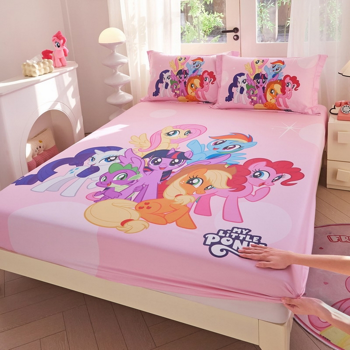 蘭菲家纺 2026新款全棉纯棉大版卡通单床笠床笠单件-小马宝莉 大家族.宝莉