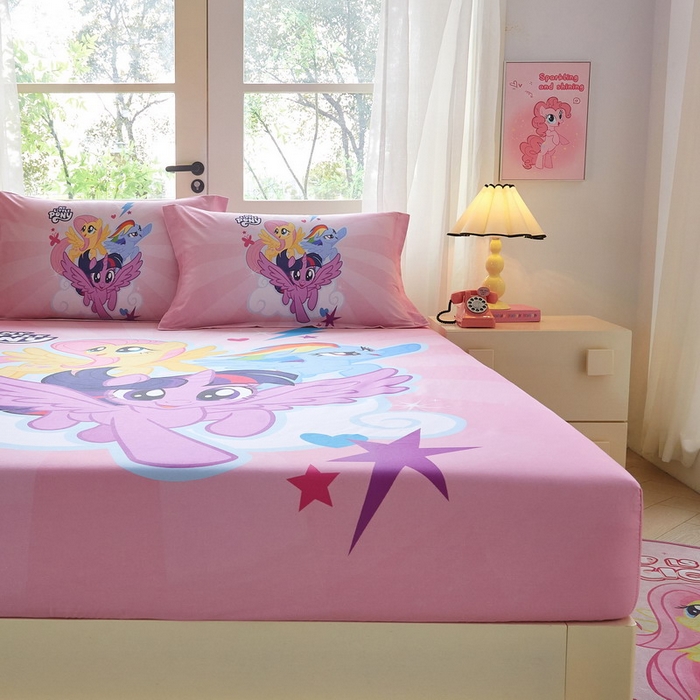 91家纺网 家纺一手货源 找家纺 蘭菲家纺 2026新款全棉纯棉大版卡通单床笠床笠单件-小马宝莉 飞翔.宝莉