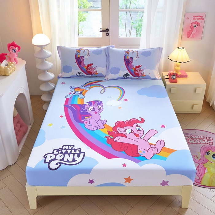 91家纺网 家纺一手货源 找家纺 蘭菲家纺 2026新款全棉纯棉大版卡通单床笠床笠单件-小马宝莉 嗨皮.宝莉