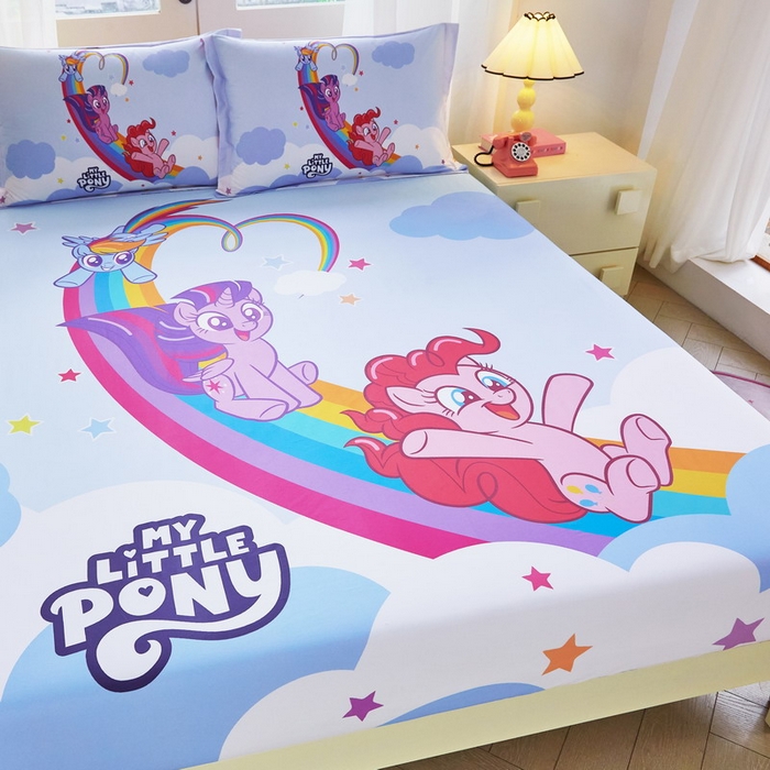 91家纺网 家纺一手货源 找家纺 蘭菲家纺 2026新款全棉纯棉大版卡通单床笠床笠单件-小马宝莉 嗨皮.宝莉