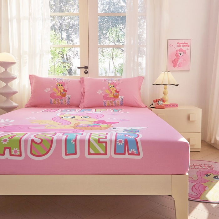 91家纺网 家纺一手货源 找家纺 蘭菲家纺 2026新款全棉纯棉大版卡通单床笠床笠单件-小马宝莉 粉色.宝莉