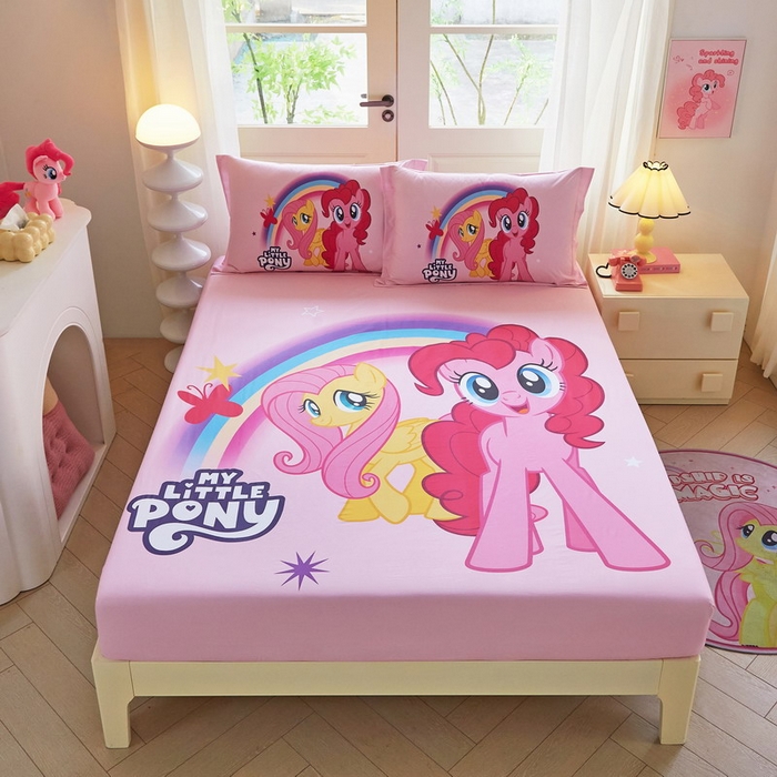 91家纺网 家纺一手货源 找家纺 蘭菲家纺 2026新款全棉纯棉大版卡通单床笠床笠单件-小马宝莉 伙伴.宝莉