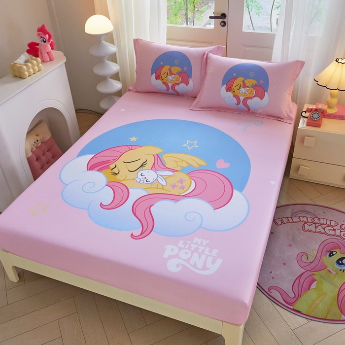 91家纺网 家纺一手货源 找家纺 蘭菲家纺 2026新款全棉纯棉大版卡通单床笠床笠单件-小马宝莉 晚安.宝莉