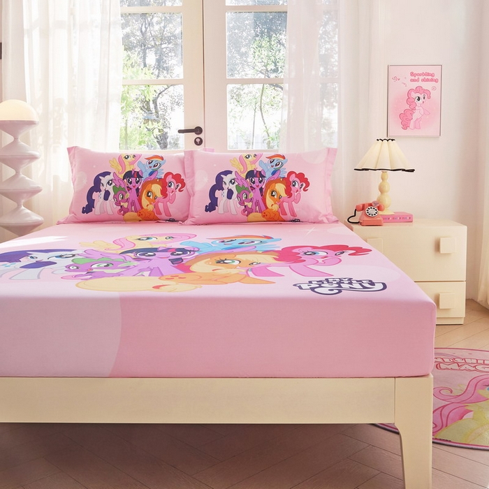 91家纺网 家纺一手货源 找家纺 蘭菲家纺 2026新款全棉纯棉大版卡通单床笠床笠单件-小马宝莉 大家族.宝莉